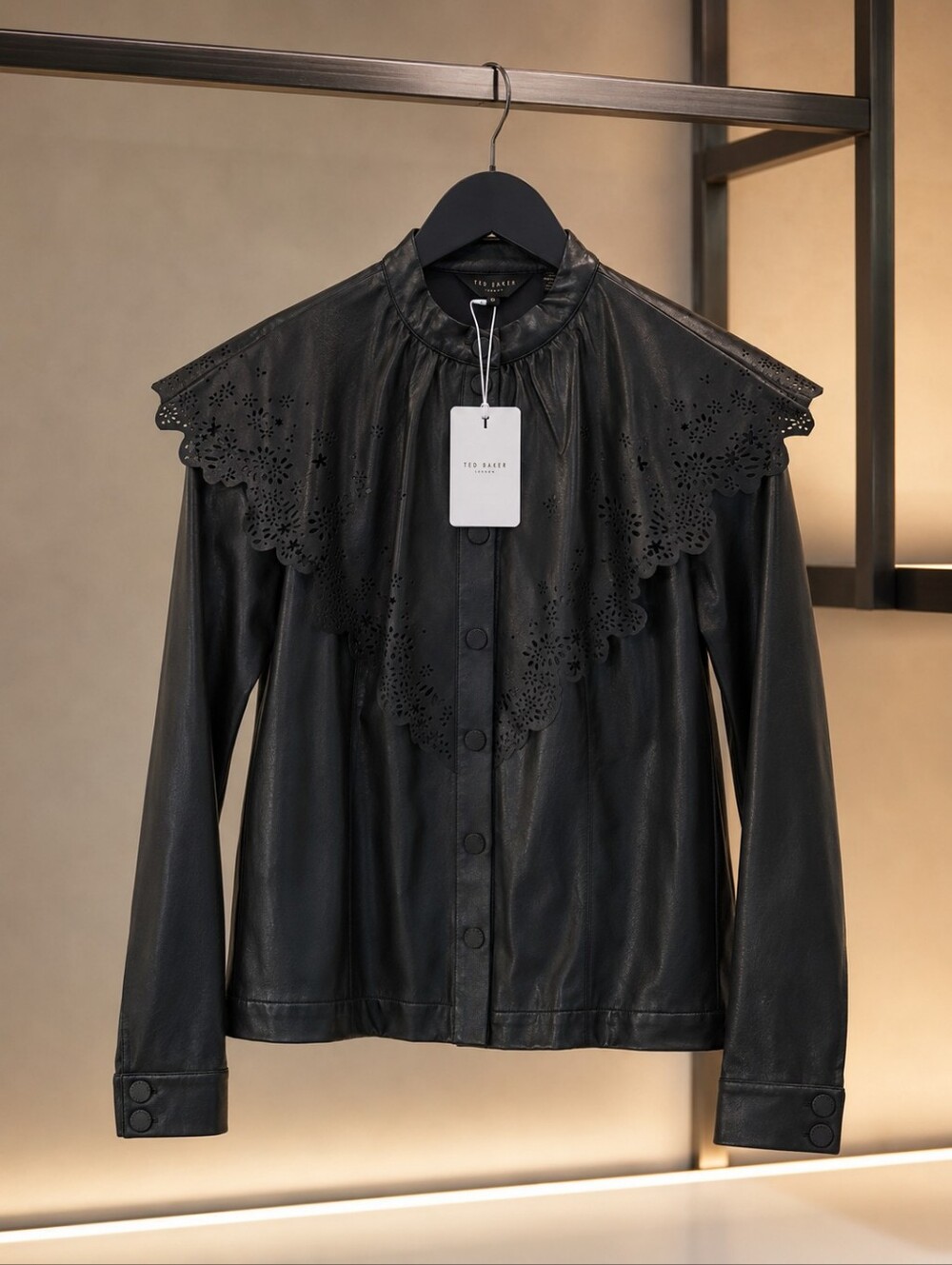 BNWT Ted Baker Maisson Black Faux Leather Perforated Shirt